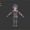 Futuristic Military Character With Helmet Goggles Green Orange Tactical Outfit Standing Pose