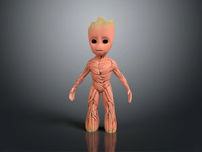 Baby Groot Game And Movie Character 3D Model With Tree Texture Standing Pose 3d model