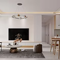 Modern Living Dining Room Interior With Grey Sofa Dining Table Wall Clock And Pendant Lights 3d model