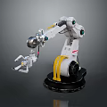 Game Movie Character Robotic Arm With White Yellow Mechanical Structure And Black Base