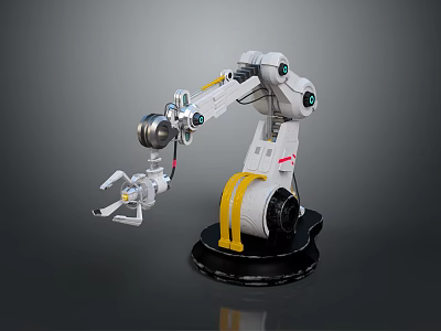 Game Movie Character Robotic Arm With White Yellow Mechanical Structure And Black Base 3d model