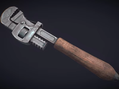 Heavy Duty Adjustable Wrench With Metal Head And Wooden Handle For DIY Projects 3d model