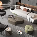 Minotti Sofa Coffee Table Combination Curved Sofa Three-Seat Sofa Multi-Person Sofa Coffee Table 3d model