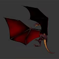 3D Rendered Purple Body Horned Dragon With Red Orange Spread Wings On Gray Gradient Background