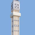Modern Clock Tower With White Exterior And Decorative Patterns Against Blue Sky 3d model