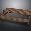 Rustic Wooden Picnic Table Featuring Attached Bench Slatted Surface And Wooden Frame