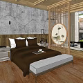 Elegant Hotel Guest Room With Wooden Ceiling Stone Wall Circular Decor And TV