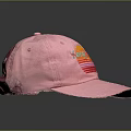 Pink Baseball Cap With Sunset Logo And Gradient Sun Design Distressed Brim Casual Style