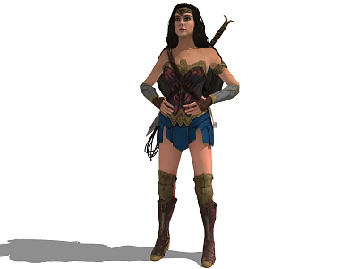 Wonder Woman Superhero Character In Iconic Red Blue Costume With Sword And Leather Boots 3d model