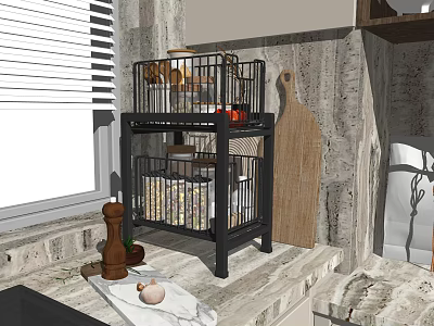 Kitchen Black Metal Double Layer Storage Rack for Organizing Spices Ingredients on Countertop 3d model
