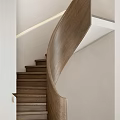 Modern Curved Wooden Staircase With White Handrail In Minimalist Light Interior