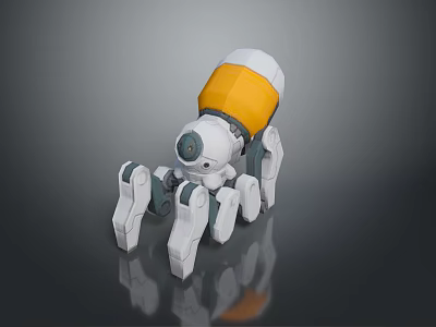 Game and Movie Character Multi Legged Robot With White Yellow Gray Design And Camera Eye 3d model