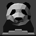 Polygonal Panda Figurine On Wooden Floor With Lush Green Forest Background Scene