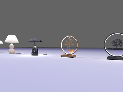 Modern Stylish Table Lamps With Various Designs Featuring Circular Frame And Tree Pattern 3d model