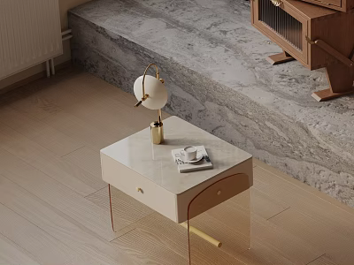 Modern Nightstand With Marble Top Gold Accents And Globe Lamp 3d model