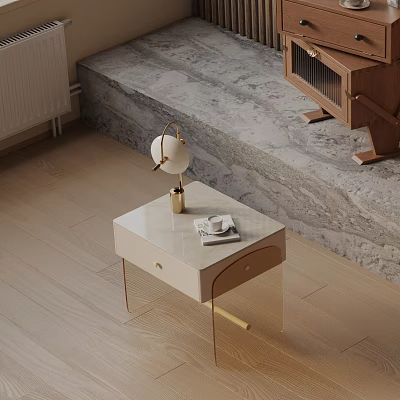 Modern Nightstand With Marble Top Gold Accents And Globe Lamp 3d model