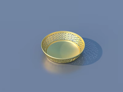 Elegant Golden Tableware Set With Intricate Hollow Out Pattern Bowl And Shiny Surface 3d model