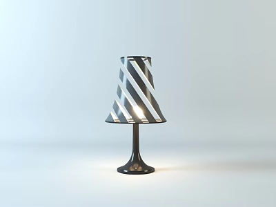 Modern Table Lamp With Black And White Striped Shade And Black Base 3d model