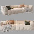 Cream-style three-person sofa in-line sofa multi-person sofa pillow shawl 3d model