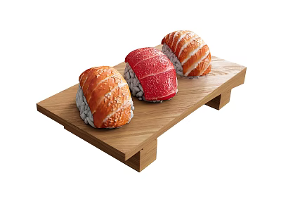 Fresh Assorted Sushi on Wooden Tray for Appetizing Japanese Cuisine 3d model