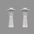 White Tower Shaped Multi Layered Traditional Chinese Architectural Components With Canopy Top 3d model