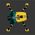 Yellow And Blue Mechanical Creature With Multi Legged Structure And Weapon Like Design 3d model