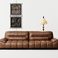 Vintage three-seat sofa made of old leather solid wood 3d model