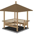 Tranquil Garden Landscape With Wooden Gazebo And Bench Under Sunset Sky