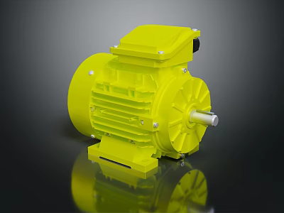 Yellow High Performance Industrial Electric Motor With Durable Housing And Efficient Design 3d model