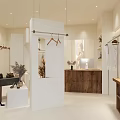 Minimalist Modern Clothing Store Interior With Hanging Racks Mirrors And Wooden Display Cabinets