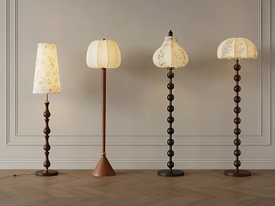 Modern Wooden Floor Lamps With Various Designs And Fabric Shades For Home Interior 3d model