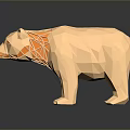 Low Poly Bear Sculpture With Orange Internal Geometric Lines On Reflective Surface 3d model