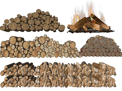 modern fireplace firewood wood 3d model