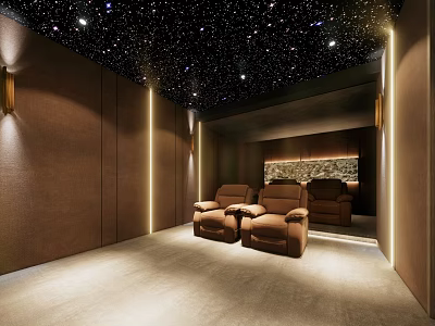 Modern Home Theater With Starry Ceiling Brown Sofas And Lighting Design 3d model