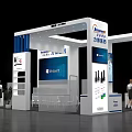 Liyuan Hydraulic Exhibition Booth With Modern White Blue Design Display Screen And Product Shelves