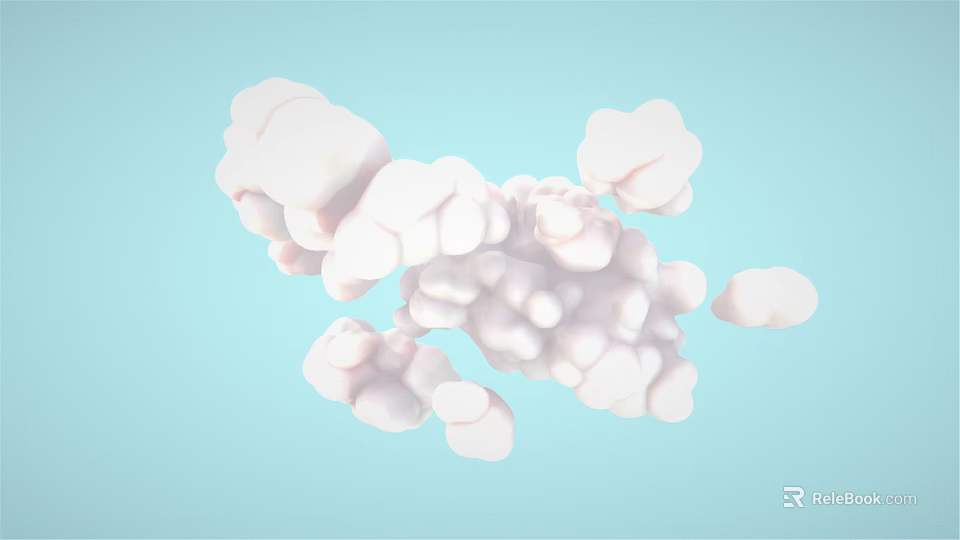 White Cloud Like Foam Clusters On Light Blue Background Art Design 3d model 