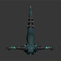 Futuristic Game Movie Character In Black Armor With Green Glowing Spikes And Claws
