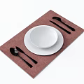 Elegant Tableware Set With Pink Placemat White Bowl Plate And Black Cutlery