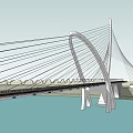 Modern Cable Stayed Bridge Design With Arched Pylon Multiple Cables Spanning Calm Water 3d model