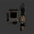 Tan 3D Rendered Motorcycle With Brown Seat Sidecar And Metal Frame On Dark Background