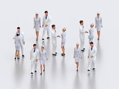 Group of Professionals in White Uniforms Standing Together Interacting on Sleek Surface 3d model