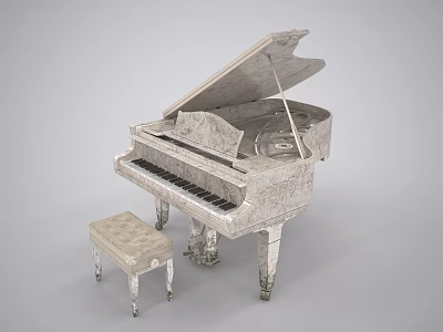 Elegant Silver Grand Piano With Matching Stool For Musical Instrument 3d model