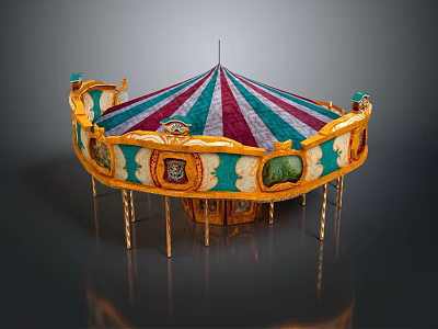 Colorful Carousel Amusement Ride With Striped Canopy And Golden Decorations 3d model