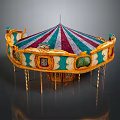 Colorful Carousel Amusement Ride With Striped Canopy And Golden Decorations