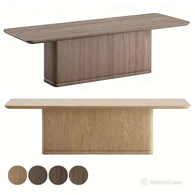 Minimalist Solid Wood Rectangular Dining Table With Sturdy Integrated Base And Multiple Natural Wood Finishes 3d model 