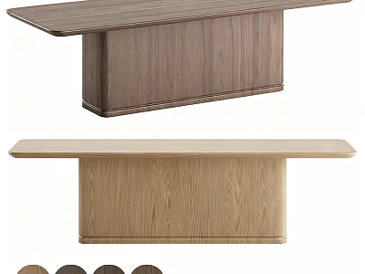 Minimalist Solid Wood Rectangular Dining Table With Sturdy Integrated Base And Multiple Natural Wood Finishes 3d model