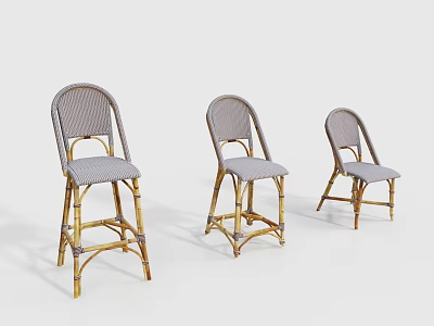 Stylish Rattan Bar Stools With Light Gray Seats And Golden Frames For Home Decor 3d model