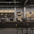 Industrial Style Café Interior Design With Counter Coffee Equipment And Pastry