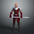 Bald Headed Game and Movie Character Wearing Red and White Armor Holding Long Sword