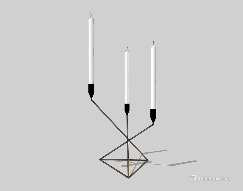 Stylish Candle Lamp With Three Candles Metal Stand And Geometric Base 3d model 